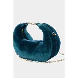 Jules Kae Luna Teal Faux Fur Hobo Bag Gold Chain Y2K Coquette Rave Festival New